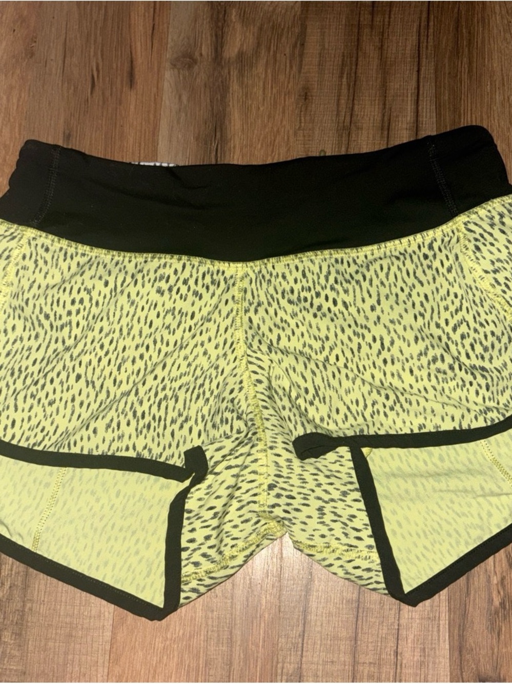 lululemon athletica Neon Yellow Printed Athletic Shorts with Black Waistband
